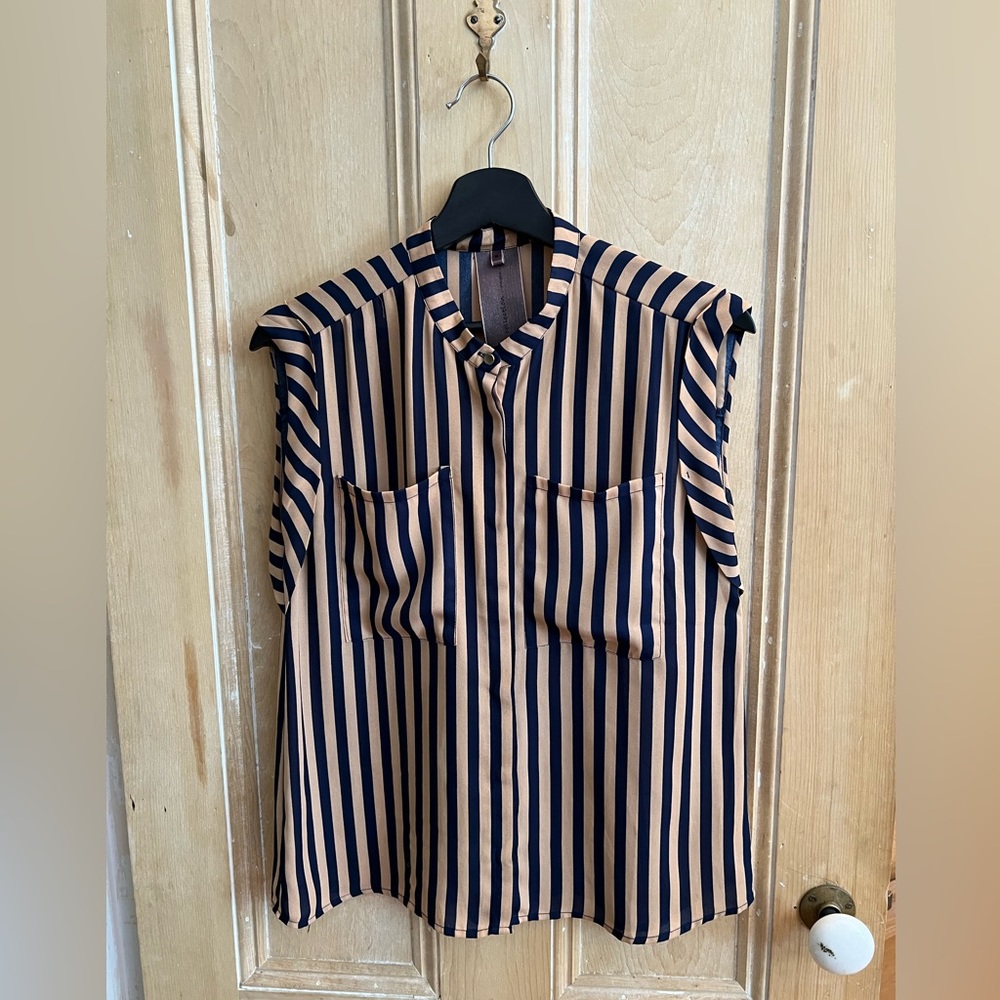 Sleeveless Stripe Button Down